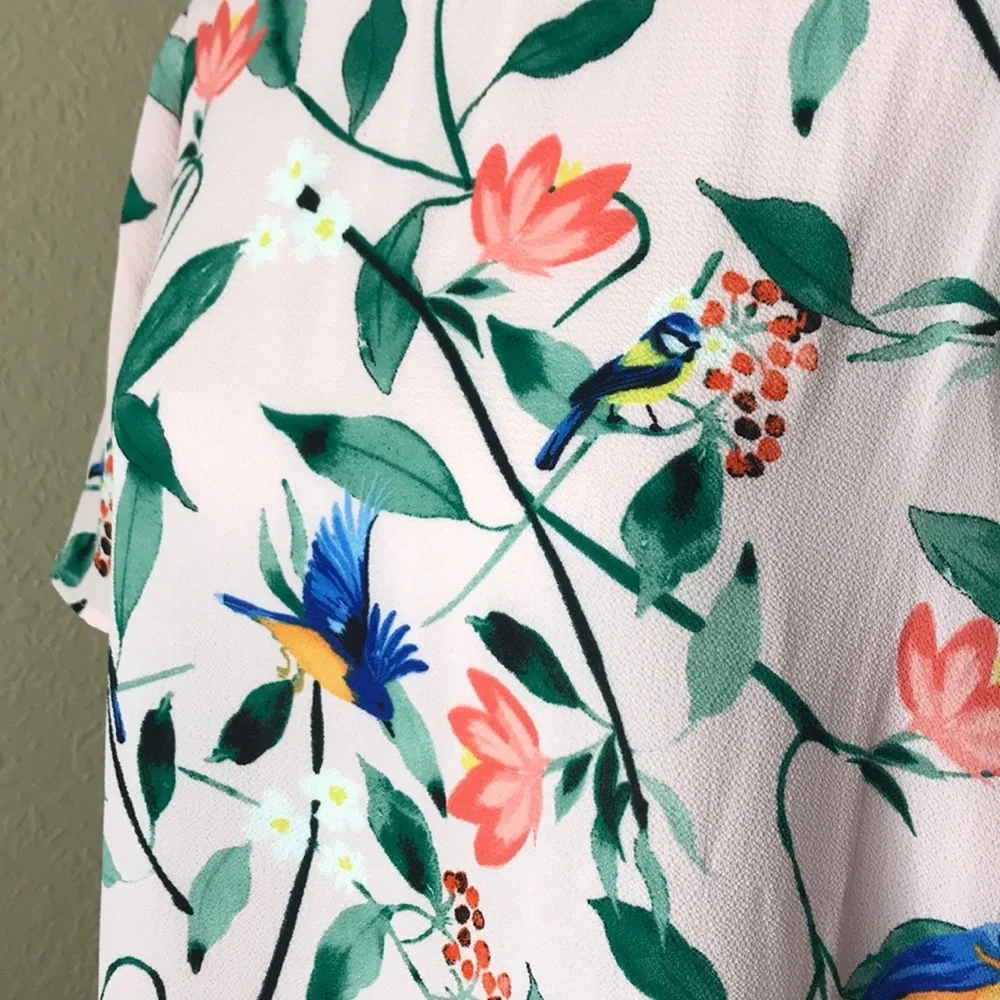 EUC C & E Floral Bird Cold Shoulder Blouse Top S - Picture 2 of 7